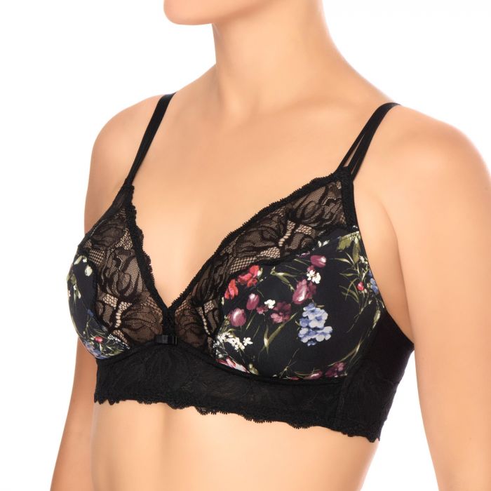 Conturelle by Felina - Midnight Flowers zwart zonder beugel bh